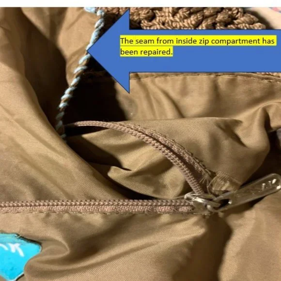 THE SAK Double Strap Tote Bag Classic Tan Brown Crochet 12 x 10 Purse VGUC - Picture 3 of 9